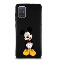 Samsung Galaxy A71 Soft Premier Kapak Mickey Mouse-A Tasarımlı Silikon Kılıf - Siyah (Şeffaf)