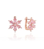Pembe Morganit Taşı Renkli Gümüş Çiçek Küpe Rose
