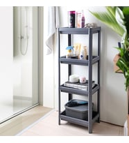 4 Katlı Köşe Rafı Banyo, Mutfak ve Kiler İçin Yer Tasarruflu Organizer Çok Amaçlı Plastik Raf 4 Farklı Renk Seçeneği (36x100x23 cm) (GRİ)