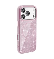 iPhone 17 Pro Max Kılıf M-safe Şarj Özellikli Parlayan Simli Okso Kılıf (Pembe)