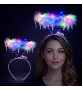 Renkli LED Işıklı Beyaz Tüylü Püsküllü Parti Tacı