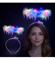 Renkli LED Işıklı Beyaz Tüylü Püsküllü Parti Tacı