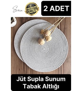 2 Adet Deluxe Krem Jüt Supla Sunum Amerikan Servis Sunum Tabak Tava Altlığı Kumaş Runner Örme Yanmaz