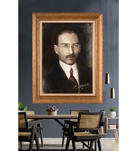 Altın Varaklı Çerçeveli Paspartulu Atatürk Tablo nh73 (Gold)