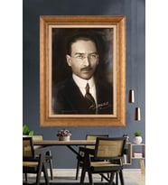 Altın Varaklı Çerçeveli Paspartulu Atatürk Tablo nh73 (Gold)