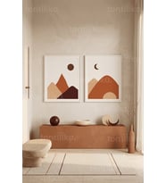 Modern Minimalist Doğa Temalı 2'li Ahşap Çerçeveli Tablo Seti