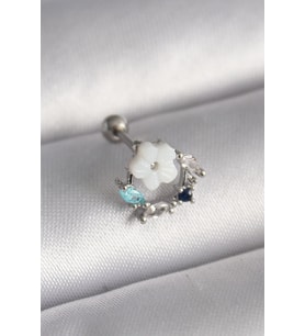 316L Çelik Gümüş Renk Zirkon Taş Detay Beyaz Çiçek Model Tragus Piercing - TJ-PR1359