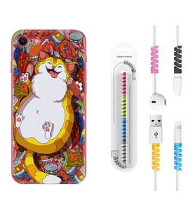 Apple iPhone 5 6 7 8 Plus Se XR Kılıf Kablo Koruma Spiral Silikon Tombul Kedi 1739