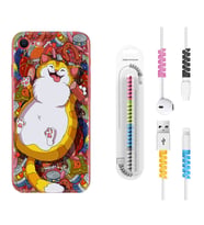 Apple iPhone 5 6 7 8 Plus Se XR Kılıf Kablo Koruma Spiral Silikon Tombul Kedi 1739