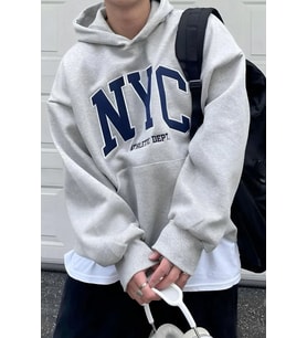 Nyc Baskılı  Pamuklu Oversize Sweatshirt (Gri)