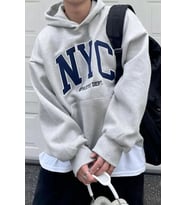 Nyc Baskılı  Pamuklu Oversize Sweatshirt (Gri)