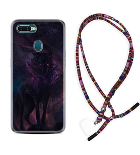 Oppo A5S A15 A16 A54 A55 A73 A74 Kılıf Boyun Asklı Rasta Silikon Black Purple Wolf 1791