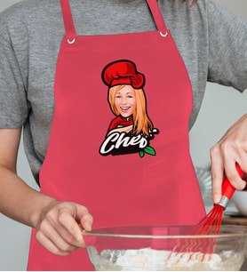BK Gift Kişiye Özel Kadın Chef Karikatürlü Profesyonel Kırmızı Mutfak Önlüğü, Aşçı Önlüğü, Şef Önlüğü, Arkadaşa Hediye-4