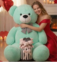 90 CM Peluş Ayı & Aynalı Mesajlı Pembe Silindir Ayıcık Buketi  Romantik Sevgiliye Hediye Buket (Turkuaz)