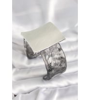 Siyah Mermer Desen Akrilik Plastik Gümüş Kare Plaka Model Vintage Kadın Bilezik - HPSBYI8303-5