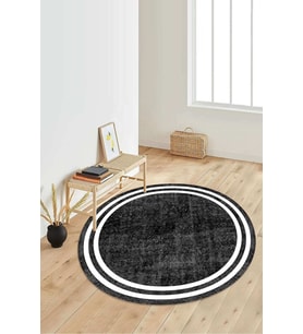 Dijital Baskılı Kaymaz Taban Yıkanabilir Yuvarlak Salon Halısı Koridor Halısı Paspas NDY-HT-574 (Siyah)