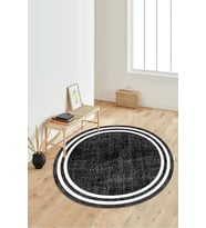 Dijital Baskılı Kaymaz Taban Yıkanabilir Yuvarlak Salon Halısı Koridor Halısı Paspas NDY-HT-574 (Siyah)