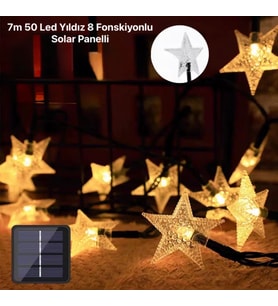 7m 50 Led Yıldız 8 Fonksiyonlu Solar Panelli-Gün Işığı