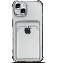 Teknomoda Apple iPhone 15 PLUS Kılıf Kartlıklı Anti Şok Korumalı Şeffaf Silikon Füme Koyu Şeffaf (Füme-Siyah)