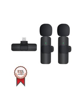 2 Adet Kablosuz Yaka Mikrofonu Lightning 2'li Mini Mikrofon K9