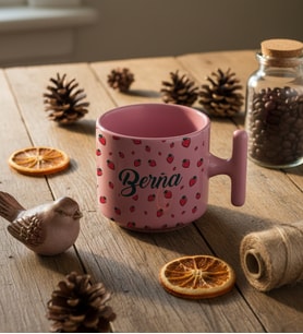 Kişiye Özel Çilek Desenli T Pastel Kupa Doğum Günü Hediyesi