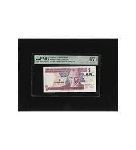 Bir Yeni Türk Lirası 1 YTL P216 2005 PMG 67 EPQ SUPERB GEM UNC S/N A01 749500 8.EMS 1. Tertip