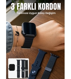 Mey İthalat® AMOLED Ekranlı Bluetooth Aramalı 3 Kordonlu Akıllı Saat