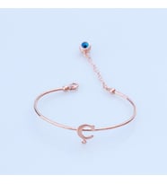 Rose Gold Kaplama Nazar Boncuklu Ç Harfi Gümüş Bileklik