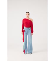 Yüksek Bel Kurdele Detaylı Wide Leg Kyla Jean Pantolon Mavi