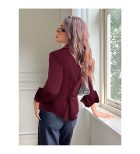 Kadın Arkası Bağcıklı Gömlek Slim Fit Günlük ve Ofis Kombin Modern Tasarım