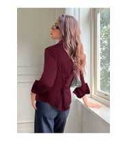 Kadın Arkası Bağcıklı Gömlek Slim Fit Günlük ve Ofis Kombin Modern Tasarım