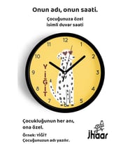 İsme Özel Sevimli Köpek Çocuk Odası Duvar Saati Orta Boy 30 cm Siyah Camlı Sessiz