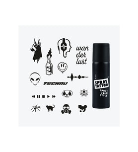 Berlin City Pack Spray Tattoo Geçici Dövme Seti 15 Desen 1 siyah sprey