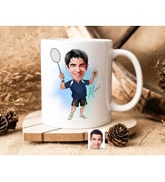 Bk Gift Kişiye Özel Erkek Badminton Karikatürlü Beyaz Kupa Bardak-1, Sevgiliye Hediye, Arkadaşa Hediye