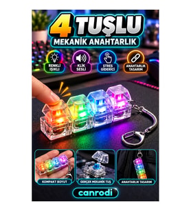 4 Tuşlu Mekanik Anahtarlık – Renkli Işıklı Klik Sesli Fidget Oyuncağı