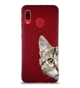 Samsung Galaxy A20 Soft Premier Kapak Catface Tasarımlı Silikon Kılıf - Mürdüm (Şeffaf)