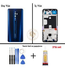 Oppo KASA Reno Z2 Kasa Mavi Reno Z2 Kasa Mavi Yapıştırıcı B-7000 Yapıştırıcı Vida Seti Arka Kapak Arka Cam Batarya Kapağı Lazer Kesim Kapak Pil Kapağı Back Cover