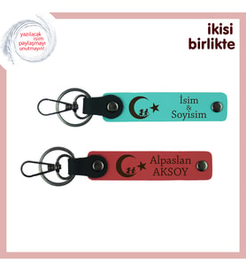 Kalbinin Sahibine Milli Ruhlu Hediye – Çocuk Ve Ayyıldız Anahtarlık x2 Set, Turkuaz-Nar Çiçeği