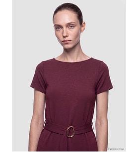 LCW Comfort Mürdüm Bisiklet Yaka Beli Kemerli Kloş Elbise