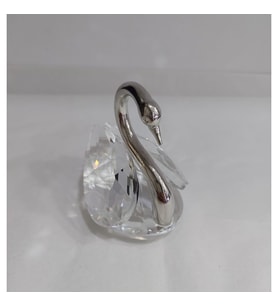 Küçük Gümüş Renk Boyunlu Kuğu Kristal Cam El Yapımı 8x9cm Tekli Biblo