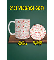 Yılbaşı Temalı Kupa ve Bardak Altlığı Seti