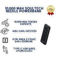 10.000 mAH Soultech Needle Hızlı Şarj Destekli Type-C Girişli Taşınılabilir Powerbank