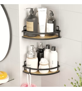 TEKNOTEL YAPIŞKANLI KANCALI 2 ADET BANYO KÖŞE RAFI MAT SİYAH ST273H