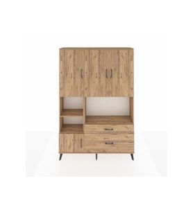 Arges Gardrop 7 Raflı 2 Çekmeceli 5 Kapaklı 132x30x195 Çam-Çam