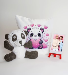 Kişiye Özel Hediye Seti- Özel Tasarım Yastık- Peluş Panda- Şövale- Kişiye Özel Polaroid Fotoğraf