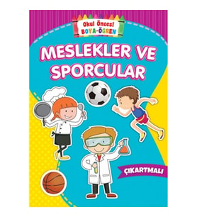 Okul Öncesi Boya-Öğren - Meslekler ve Sporcular - Çıkartmalı