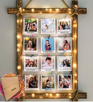 Kendin Tasarla Kişiye Özel 12 Fotoğraflı 3 Mt Peri Led Işıklı Mandallı Ahşap Fotoğraf Anı Çerçevesi 70x50cm