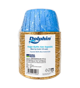 Dolphin Muffin Kağıt Karton Altın Mavi Cupcake Kek Kalıbı Kapsülü Kabı - 25 Adetlik 1 Paket