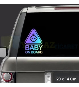 Gülen Bebek Arabada Bebek Var Hologram Araba Oto Sticker Etiket Renkli Çıkartma Aksesuar 20 x 14 Cm