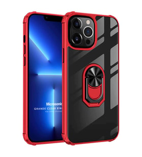 Microsonic Apple iPhone 13 Pro Kılıf Grande Clear Ring Holder Kırmızı
